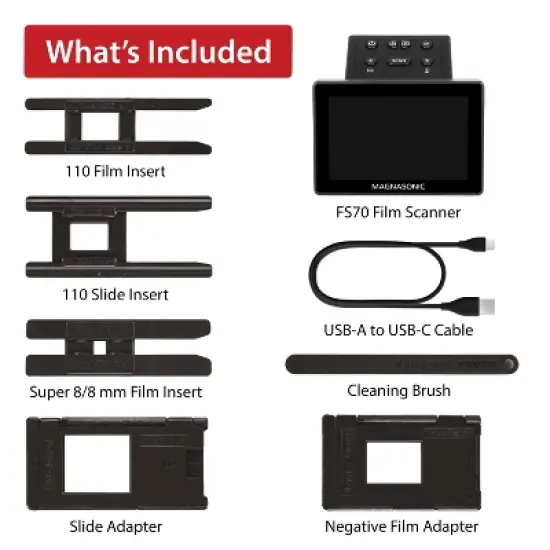 Magnasonic All-in-One 25MP Film Scanner Large 5" Display & HDMI,Converts 35mm/126/110/SUPER 8 Film & 135/126/110 Slides - Black image {8}