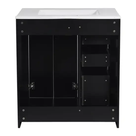 Bathroom Vanity with Ceramic Sink Combo,Solid Wood Frame Bathroom Storage Cabinet, Freestanding Vanity Set with 3 Drawers&Soft Closing Doors image {3}