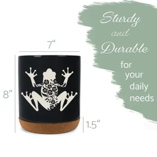 Elanze Designs Floral Frog Flowers Arrangement Toad Ceramic Cork Bottom Black Large Capacity Utensil Holder Crock for Countertop Storage, Stylish & image {1}