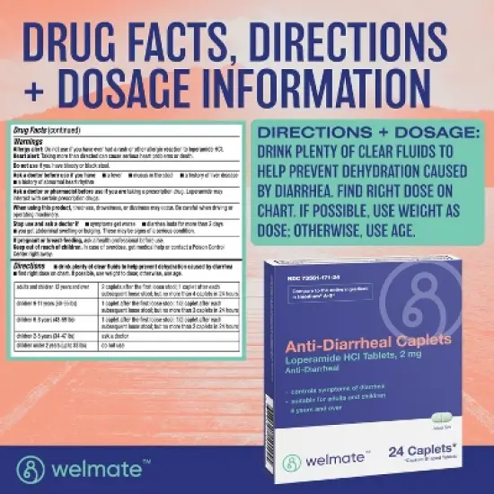 Welmate Anti-Diarrheal Loperamide HCl 2 mg Caplets 24ct image {4}