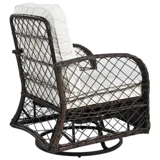 3pcs Outdoor Rattan Chat Furniture Set,  Patio Garden Seating Group Conversation Set with Swivel Chairs and Table -ModernLuxe image {11}