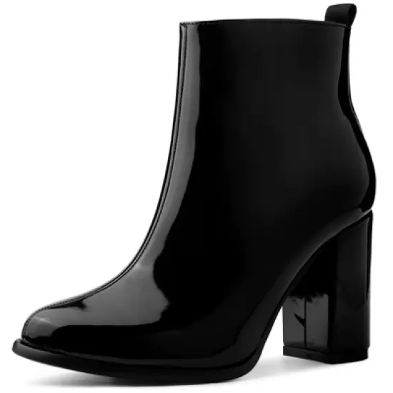 Allegra K Women's Round Toe Zipper Chunky Heels Ankle Boots image {7}