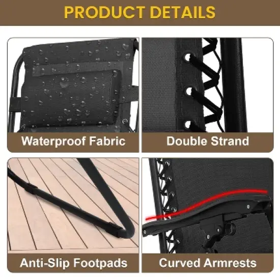 BeatMassage Zero Gravity Chair Foldable Patio Chair Lounge Patio Chaise with Cup Holder image {2}