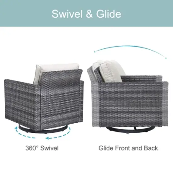 Buenhomino 8 Pieces Outdoor Patio Furniture Set with Fire Pit,L-Shaped Modular Sectional Couches with Swivel Patio Chairs,Wicker Conversation Set image {6}