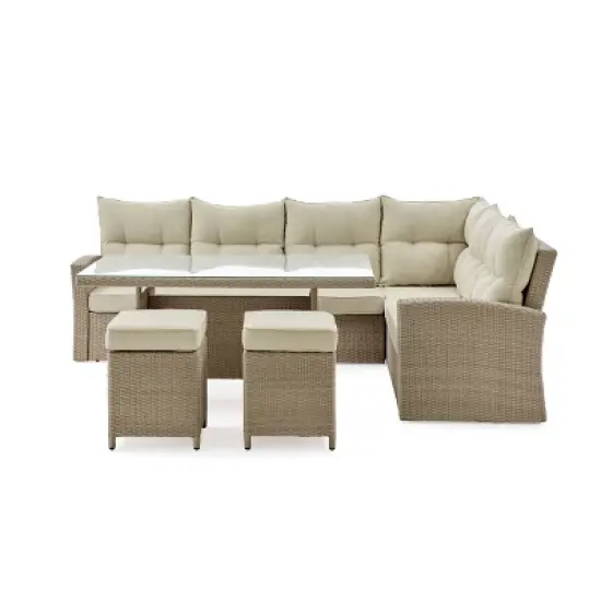 Canaan 4pc All Weather Wicker Outdoor Deep Seat Dining Sectional Set Cream - Alaterre Furniture image {1}