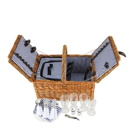 Twine Cape Cod Picnic Basket, Wicker Basket with Place Settings, Wine Glasses, Corkscrew, Insulated Compartments, Set of 1 Basket image {6}