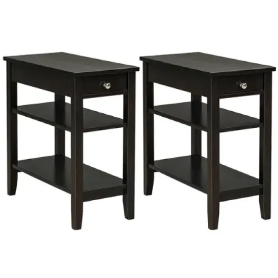 Costway 2PCS 3-Tier End Table Sofa Side Table Nightstand w/ Shelf & Drawer image {6}