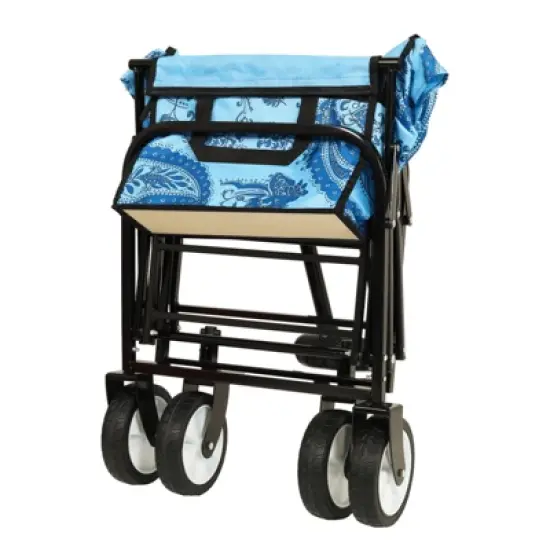 DSVIMOY Colorful Collapsible Foldable Wagon Cart, Beach Wagon, Utility Wagon Grocery for Cart Camping Shopping, Flower Blue, 25.98"*17.32"*37.4" image {4}