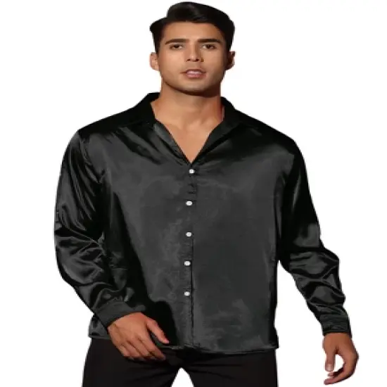 Lars Amadeus Men's Dress Satin V Neck Long Sleeves Button Down Slim Fit Prom Party Shirts image {13}