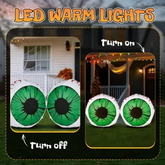 Angel Sar Halloween Inflatable Eyeballs, 2 Pack 3FT Lighted Outdoor Decor, Green LED Eyes for Yard Garden Party Indoor Outdoor Spooky Decoration image {5}