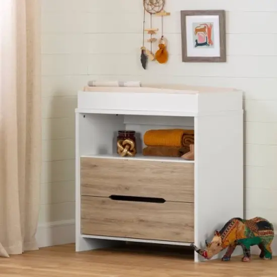 Cookie Changing Table - Pure White and Rustic Oak - South Shore image {1}