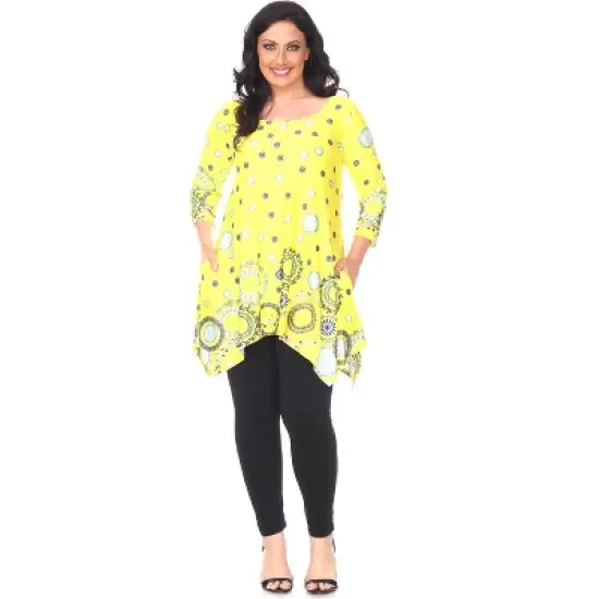 Women's Plus Size 3/4 Sleeve Printed Erie Tunic Top with Pockets - White Mark image {4}