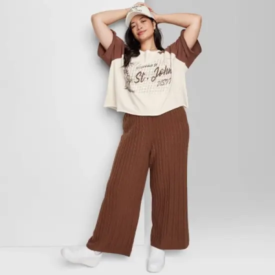 Women's Ascot + Hart Wide Leg Graphic Knit Pants - Brown image {6}
