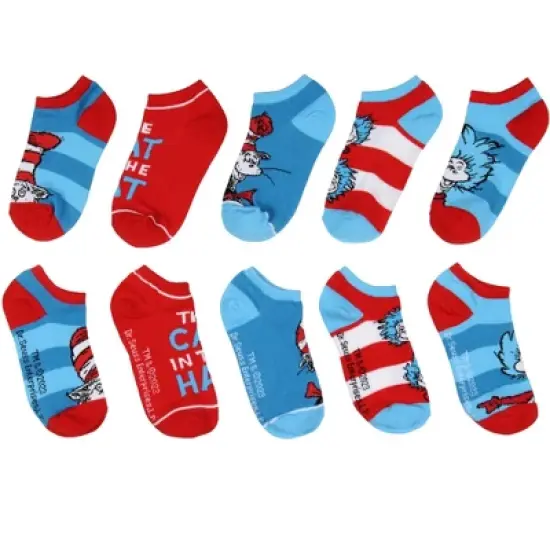 Dr. Seuss Socks Kids Cat In The Hat Thing 1 Thing 2 Low Cut Ankle Socks 5 Pack Multicoloured image {1}