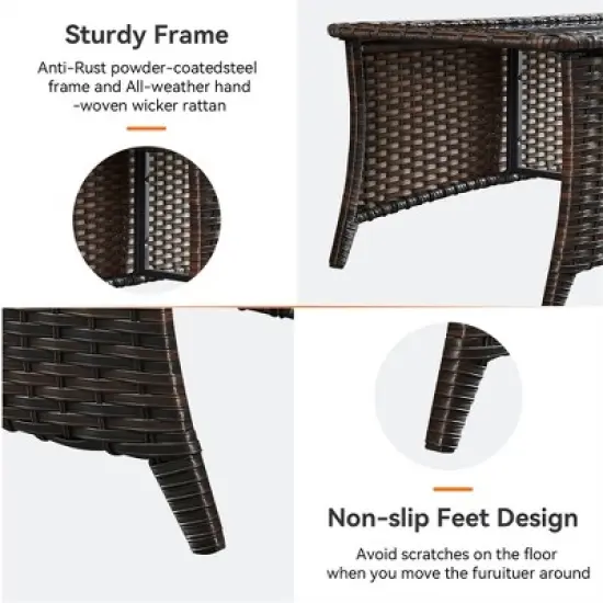 Gymojoy Outdoor Rattan Side Table Patio Wicker Coffee Table image {4}