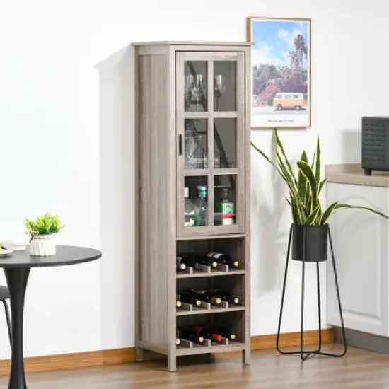 HOMCOM Tall Wine Cabinet, Bar Display Cupboard with 12-Bottle Wine Rack, Glass Door and 3 Storage Compartment for Living Room, Home Bar, Dining Room image {2}