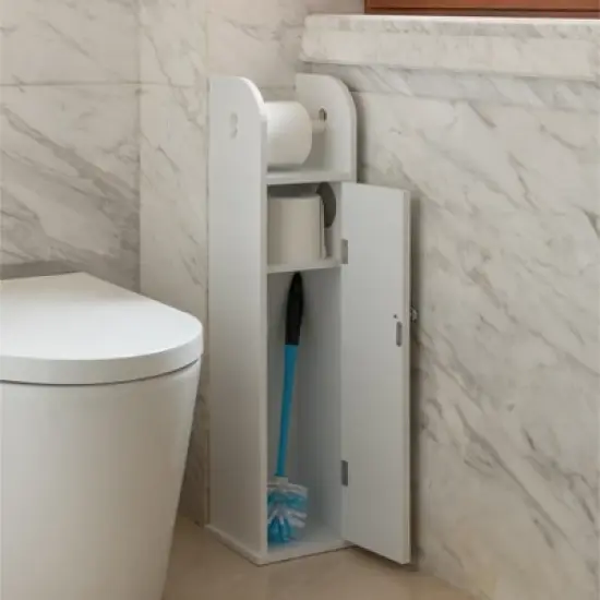 Basicwise White Freestanding Bathroom Toilet Paper Roll with Storage and Extra Slot For Tissue Roll image {4}