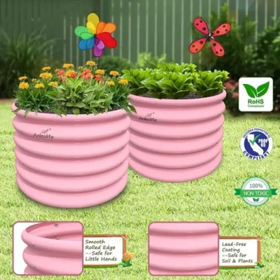 JUJABU 5-Pack 18" Tall Kids Garden Beds &ndash; 40"x24" Oval & 24"x24" Round Metal Planters, for Planting Vegetables, Flowers and Fruits, Eco-Safe image {2}