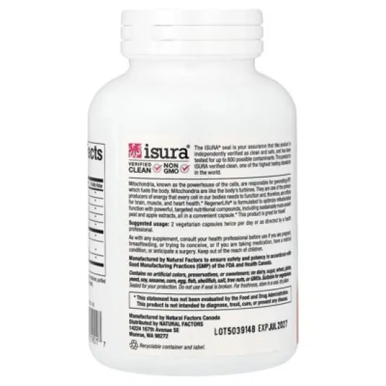 Natural Factors RegenerLife&reg;, Optimize Mitochondrial Function, 120 Vegetarian Capsules image {2}