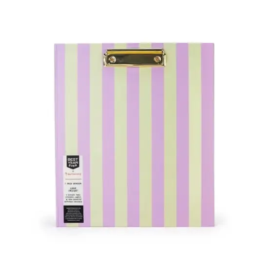 Best Year Ever 1" 3 Ring Binder Tan/Purple Stripes image {4}