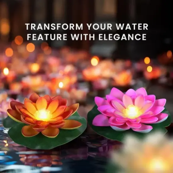 HOM Floating Lotus Light - Waterproof Lotus Flower Lamp for Pools & Ponds - Colorful Battery-Operated LED Pool Lights (12-pack) image {6}