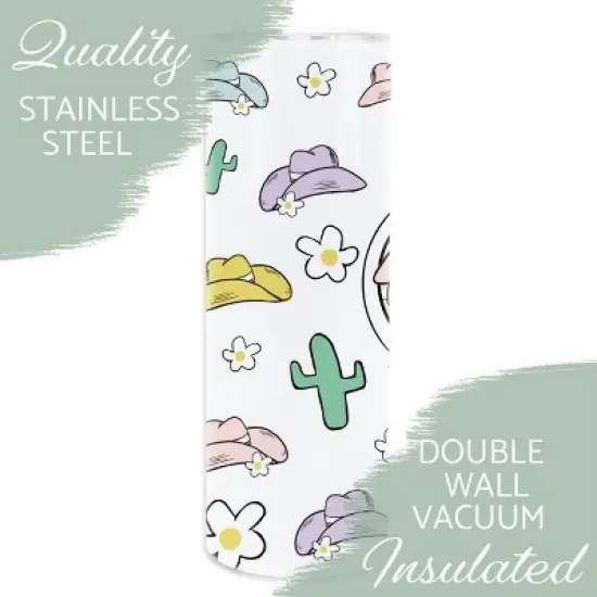 Elanze Designs Howdy Cowboy Cowgirl Cactus Wild West 20 ounce Stainless Steel Travel Tumbler with Lid For Your On The Go Beverages image {2}