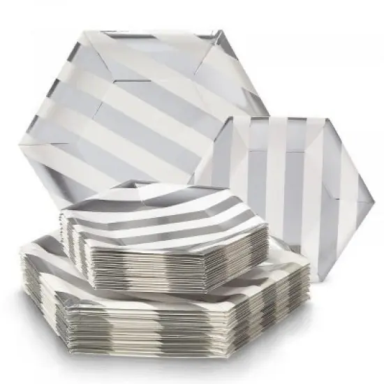 Silver Spoons Elegant Disposable Paper Plate Set, Includes 18 Dinner Plates (10.25&rdquo;) and 18 Side Plates (7.5&rdquo;), Stripe Collection image {6}