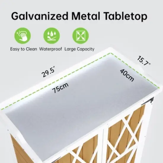 Potting Bench Outdoor Cabinet with Metal Tabletop, Workbenches with Adjustable Shelf, Wooden Storage Cabinets Waterproof for Garden Patio Lawn image {2}