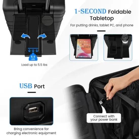Costway 20'' Carry-on PC Hardside Suitcase TSA Lock w/ Front Pocket & USB Port Black image {7}