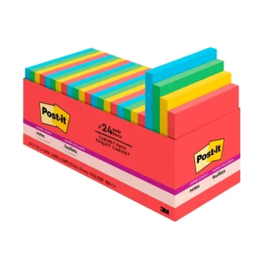 Post-it Super Sticky Notes Cabinet Pack, 3 x 3 Inches, Playful Primaries, Pad of 70 Sheets, Pack of 24 image {1}