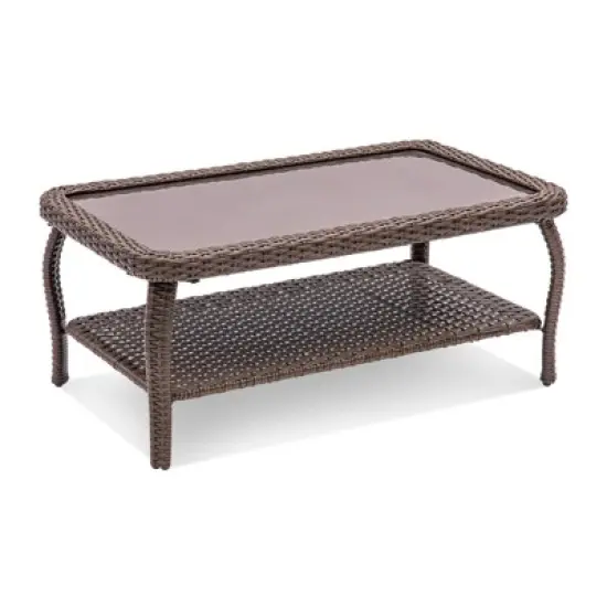 Outdoor Wicker CoffeeTable Patio Coffee Tables for Outside, Tempered Glass Top Wicker Table with Storage Coffee Table for Patio Balcony Porch Deck image {3}