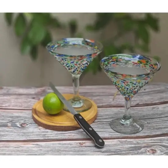 Dos Sue&ntilde;os Mexican Hand Blown Modern Margarita Glasses - Confetti Rock Design - 12oz - Set of 2 image {1}