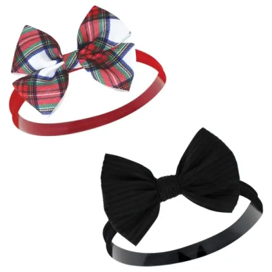 Hudson Baby Infant Girl Cotton and Synthetic Headbands, 12 Days Of Christmas Plaid, 0-24 Months image {2}