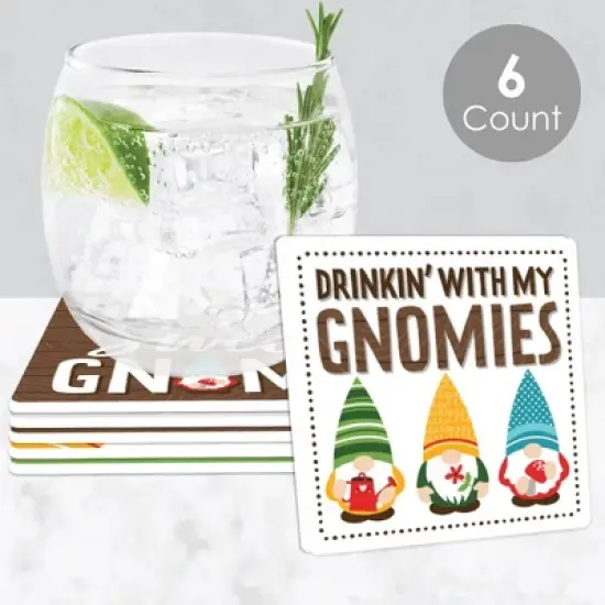 Big Dot of Happiness Garden Gnomes - Funny Forest Gnome Party Decorations - Drink Coasters - Set of 6 image {1}