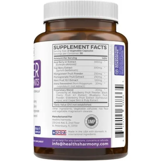 Super Antioxidants Supplement, Acai Berry Goji, Pomegranate & Trans Resveratrol, Herbal Formula for Overall Health, Health's Harmony, 60, 120 or 180ct image {1}