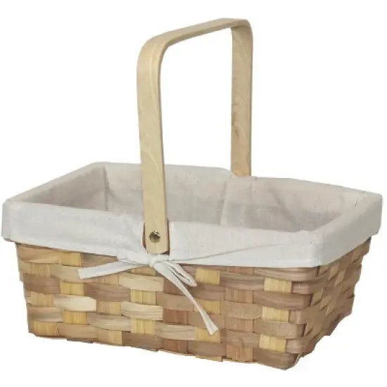 Vintiquewise 12 Inch Rectangular Woodchip Picnic Basket Lined with White Fabric image {3}