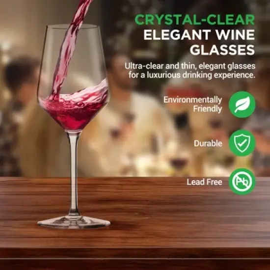 NutriChef Crystal Wine Glass Set, Ultra Clear, Elegant, 7oz, 2-Piece image {7}