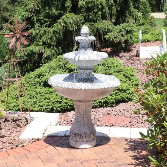 Sunnydaze 50"H Electric Fiberglass Reinforced Concrete 3-Tier Mediterranean-Inspired Outdoor Water Fountain image {2}