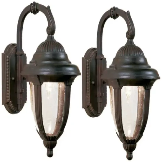 John Timberland Casa Sierra Rustic Vintage Outdoor Wall Light Fixtures Set of 2 Bronze Metal 14 1/2" Seeded Glass for Post Exterior Barn Deck House image {4}