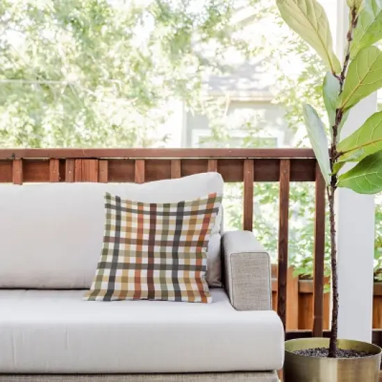 16"x16" Deny Designs Ninola Design Gingham Outdoor Throw Pillow Brown: Abstract Pattern, Polyester Fill, Square Shape image {1}