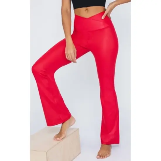 90 Degree By Reflex Interlink High Shine Cire Elastic Free V-Back Flared Leg Yoga Pants image {4}