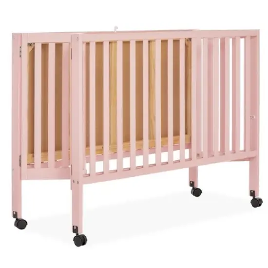 Dream On Me Quinn Full-Size Folding Crib I Removable Wheels I Modern Nursey I Adjustable Mattress Support I Patent Folding System in Blush Pink image {3}