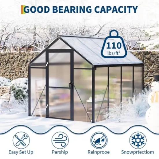 Greenhouse Outdoor - Polycarbonate Walk-in Garden Greenhouse with Roof Vent, Aluminum Frame & Lockable Door image {5}