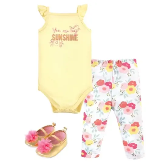Little Treasure Baby Girl Cotton Bodysuit, Pant and Shoe 3pc Set, Sunshine image {4}