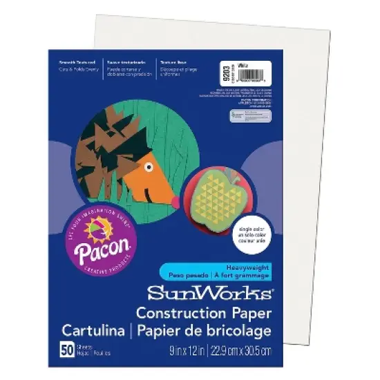 Pacon SunWorks 9" x 12" Construction Paper White 50 Sheets/Pack 10 Packs (PAC9203-10) image {1}