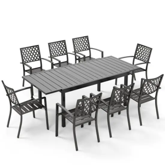 Captiva Designs 9pc Outdoor Patio Adjustable Steel Rectangle Dining Table & Metal Stackable Chairs image {13}