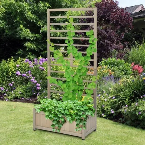 Costway 68in Wood Planter Box with Trellis Raised Garden Bed for Climbing Plants image {2}