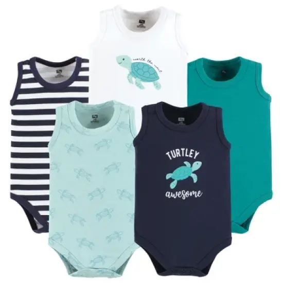 Hudson Baby Infant Boy Cotton Sleeveless Bodysuits, Sea Turtle image {7}