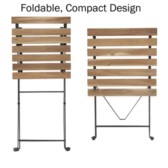Folding Patio Bistro Set &ndash; 3-Piece Acacia Wood and Steel Caf&eacute; Table and Chairs for Porch, Deck, Garden, or Balcony Furniture by Lavish Home (Brown) image {3}