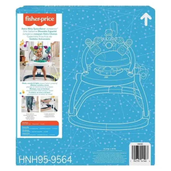 Fisher-Price AstroKitty SpaceSaver Jumperoo Adjustable Folding Baby Bouncer Activity Center w/Removable Seat Pad, Lights, Music, & Developmental Toys image {4}